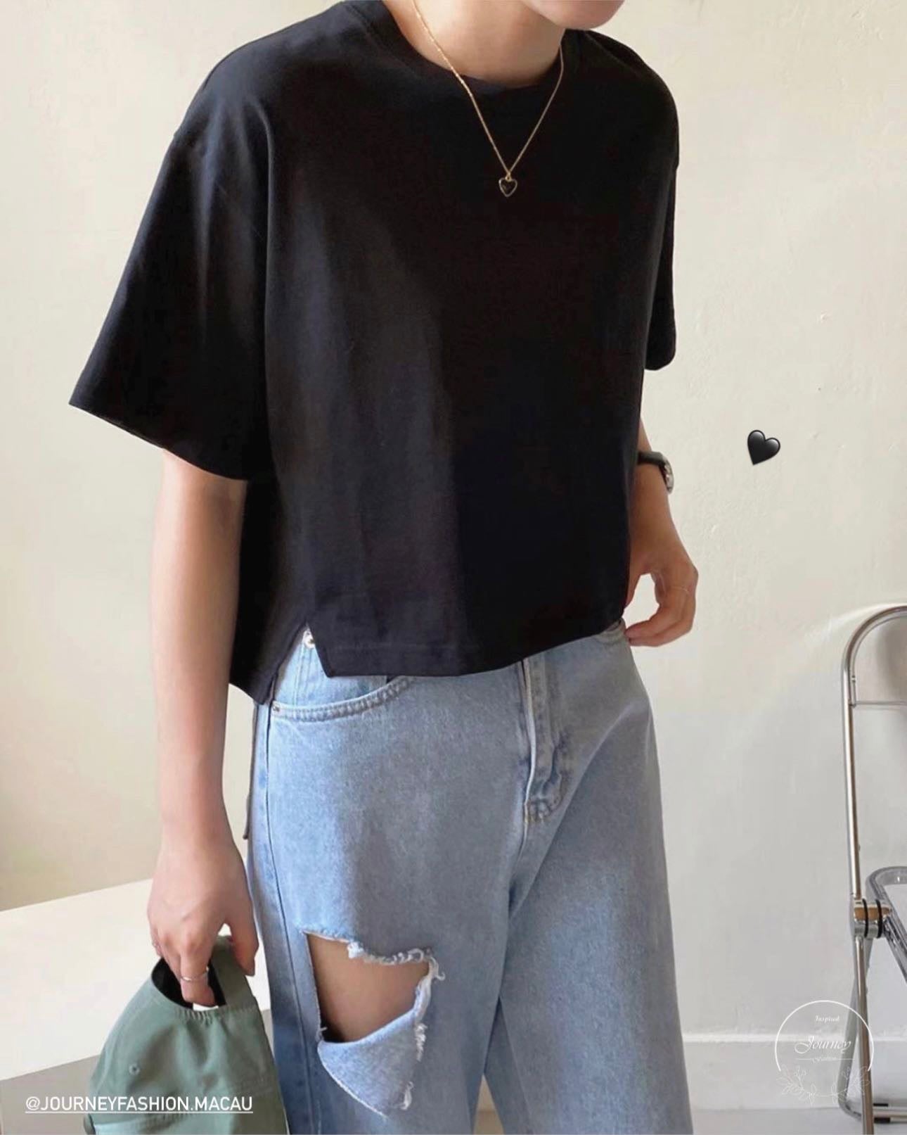 韓國丨純色微開叉TEE