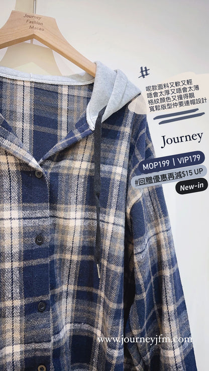 韓國丨連帽格紋長襯衫