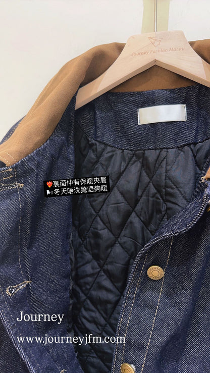 韓國丨麂皮拼領夾層外套
