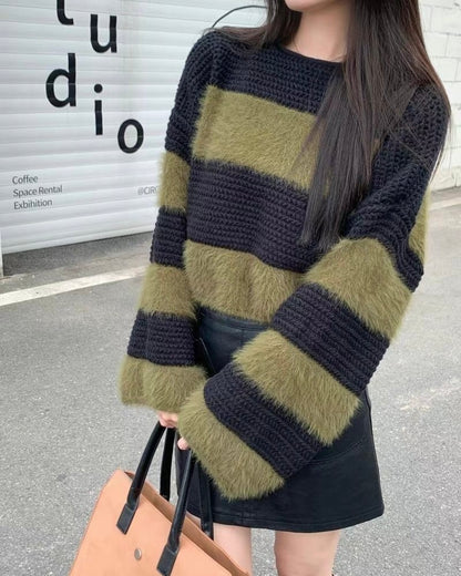 韓國丨圓領條紋針織