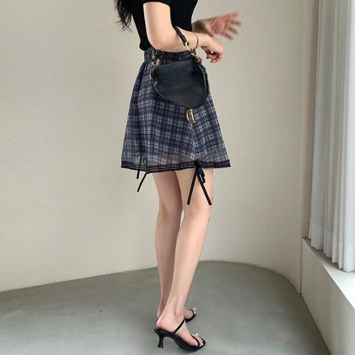 韓國丨蝴蝶結格紋裙