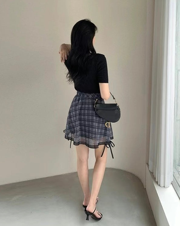韓國丨蝴蝶結格紋裙