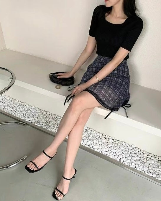韓國丨蝴蝶結格紋裙