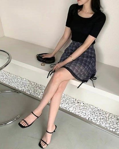 韓國丨蝴蝶結格紋裙