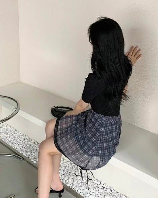 韓國丨蝴蝶結格紋裙