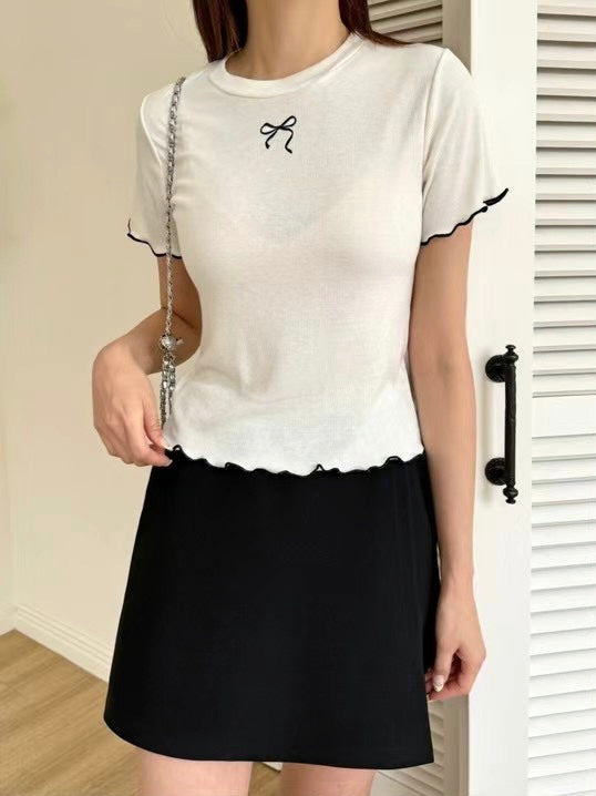 韓國丨蝴蝶結木耳邊TEE