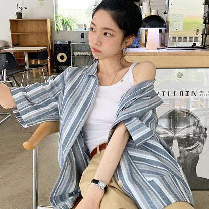 韓國丨寬鬆間紋襯衫