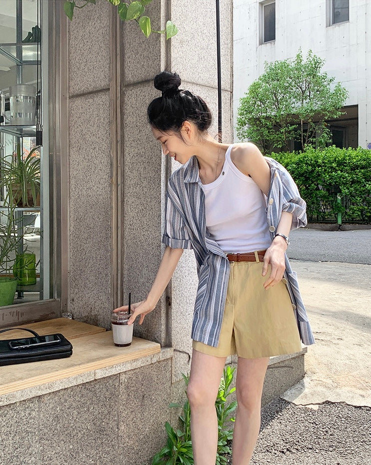 韓國丨寬鬆間紋襯衫