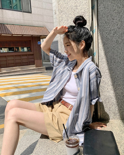 韓國丨寬鬆間紋襯衫