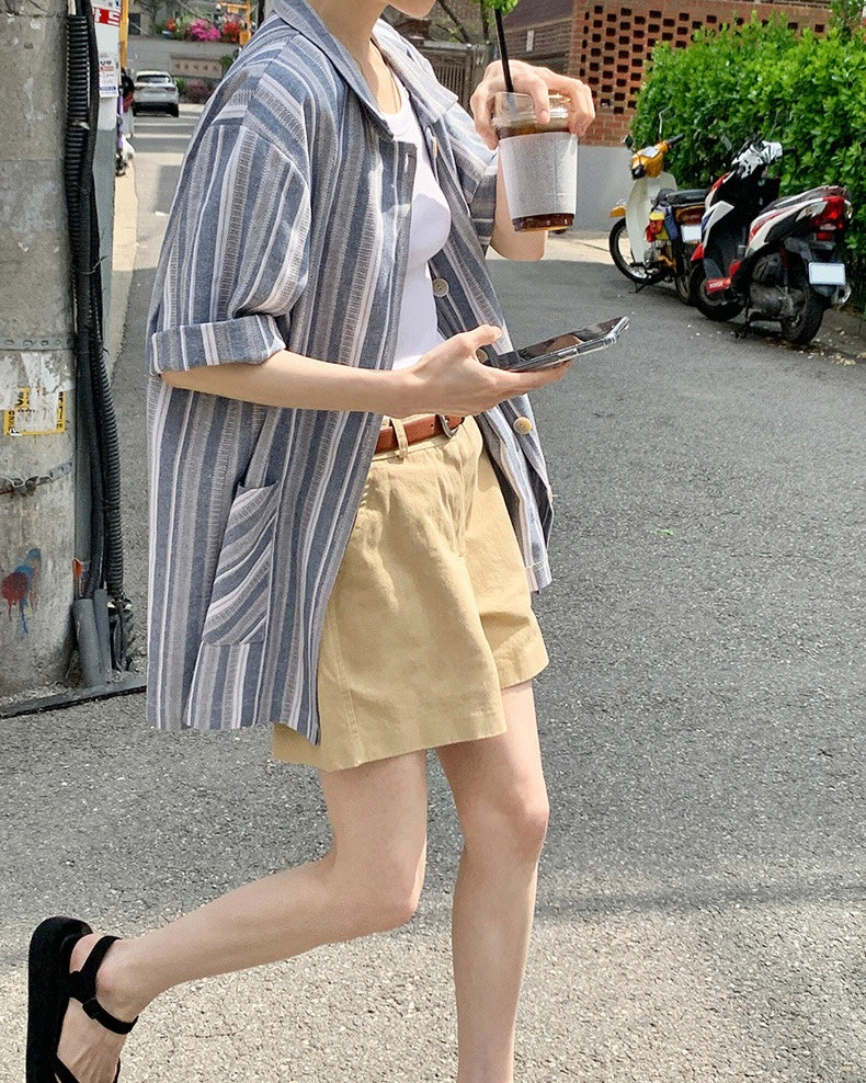 韓國丨寬鬆間紋襯衫