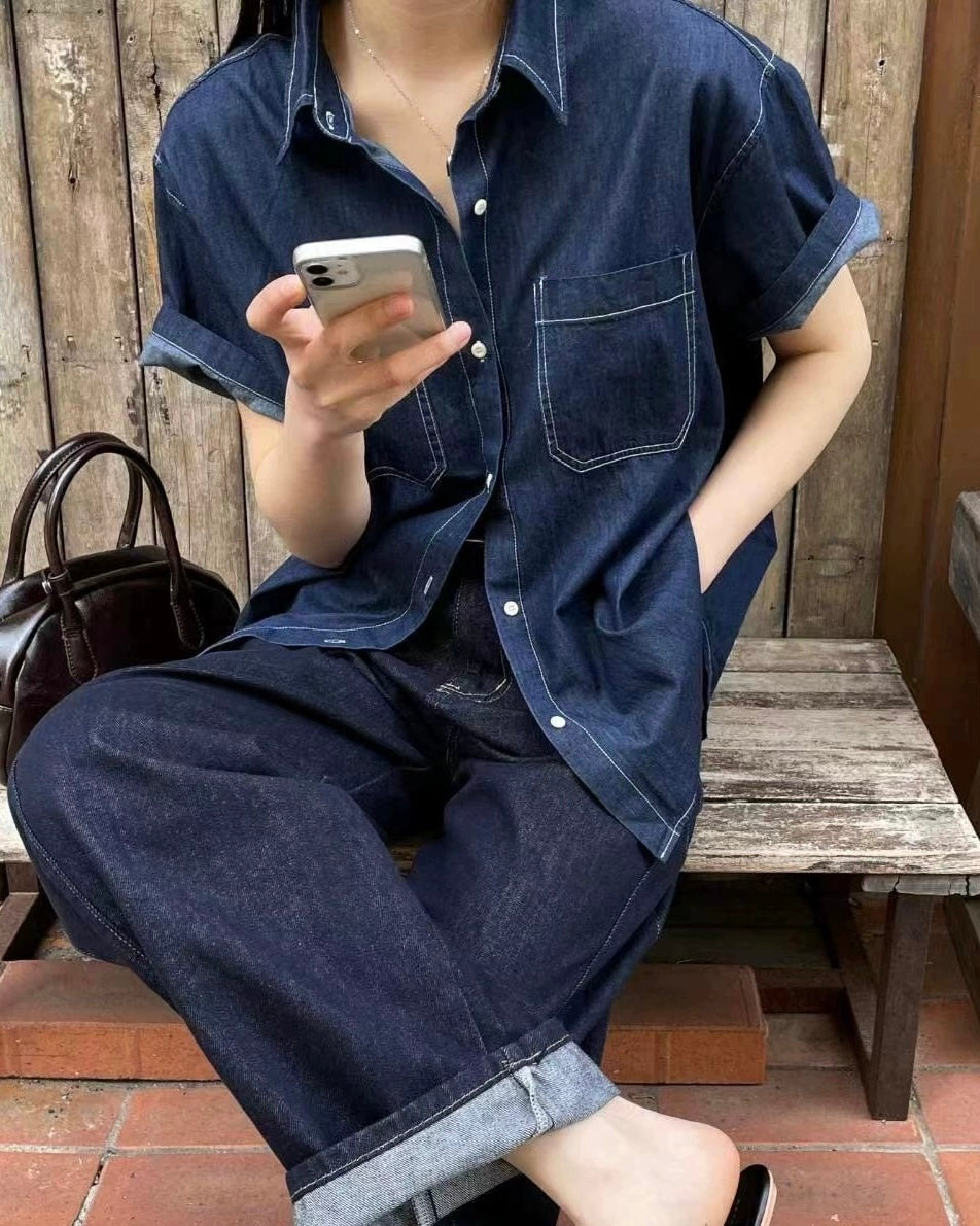 韓國丨短袖牛仔襯衫