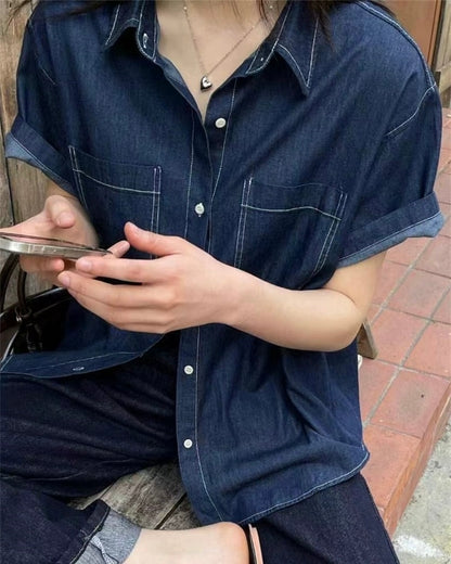 韓國丨短袖牛仔襯衫