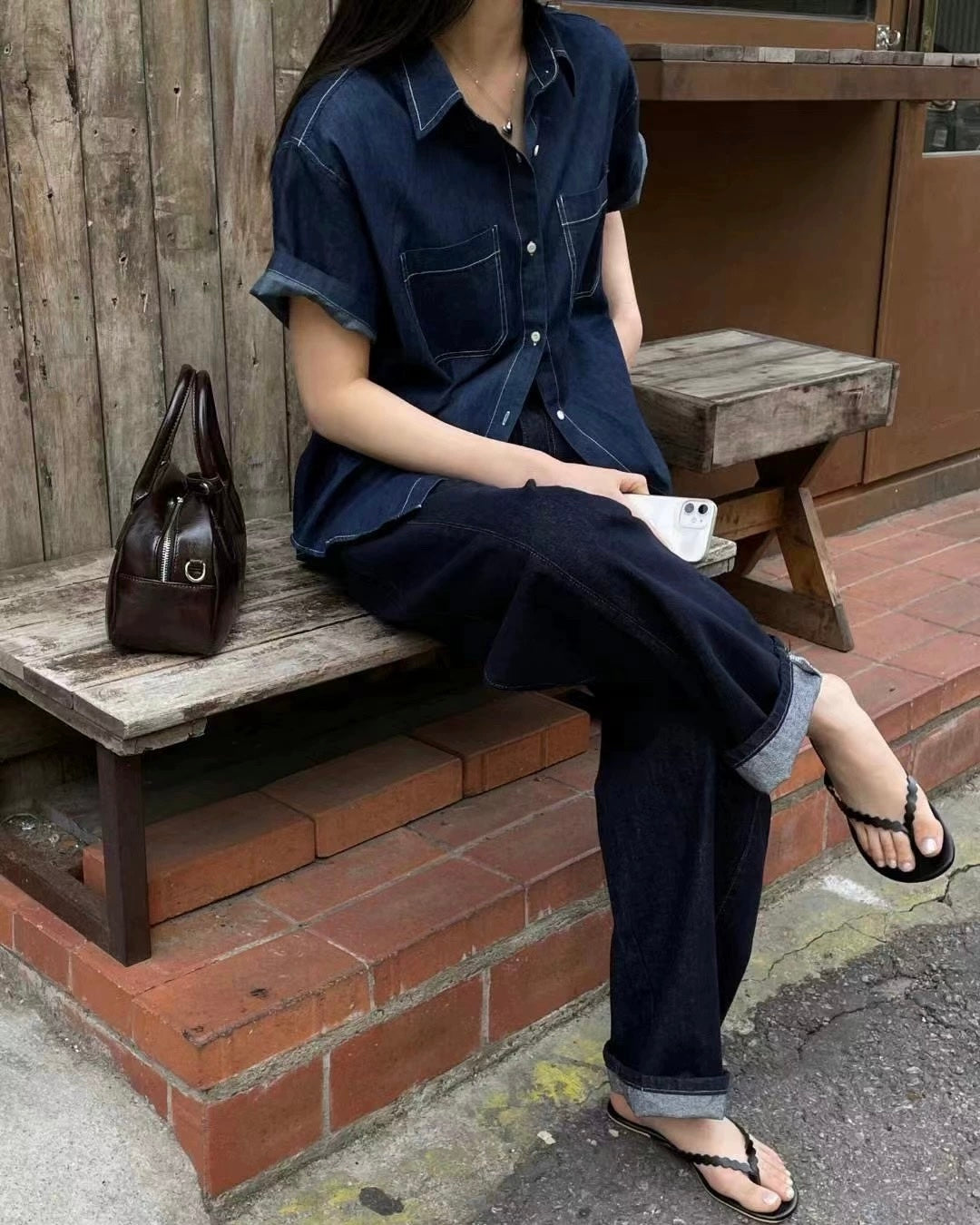 韓國丨短袖牛仔襯衫