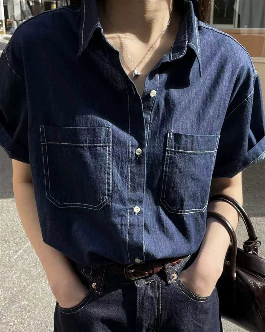 韓國丨短袖牛仔襯衫