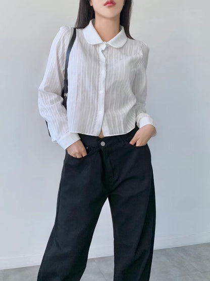 韓國丨圓領暗紋襯衫
