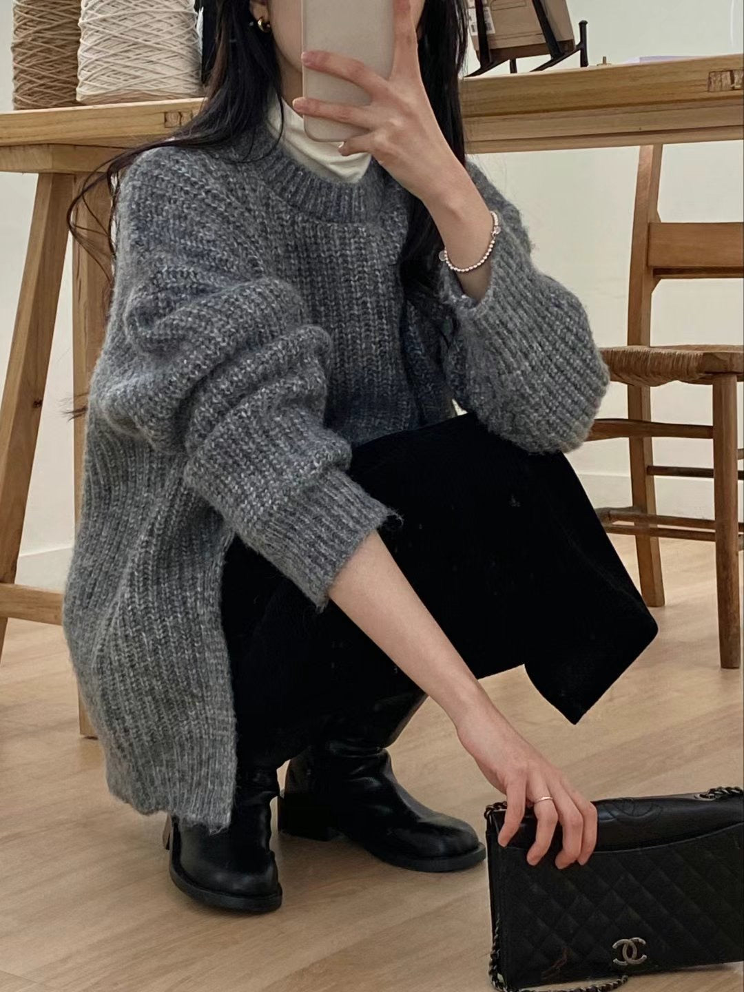 韓國丨側開叉針織