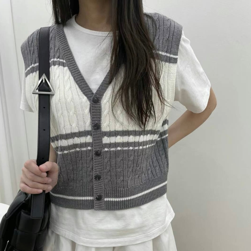 韓國丨撞色針織背心