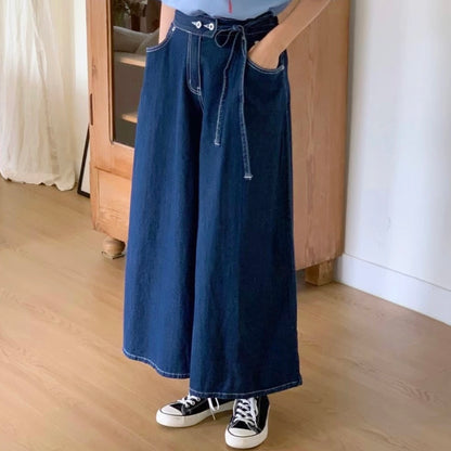 韓國丨薄款綁帶牛仔褲