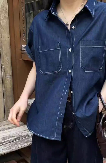 韓國丨短袖牛仔襯衫