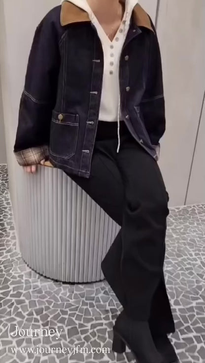韓國丨麂皮拼領夾層外套